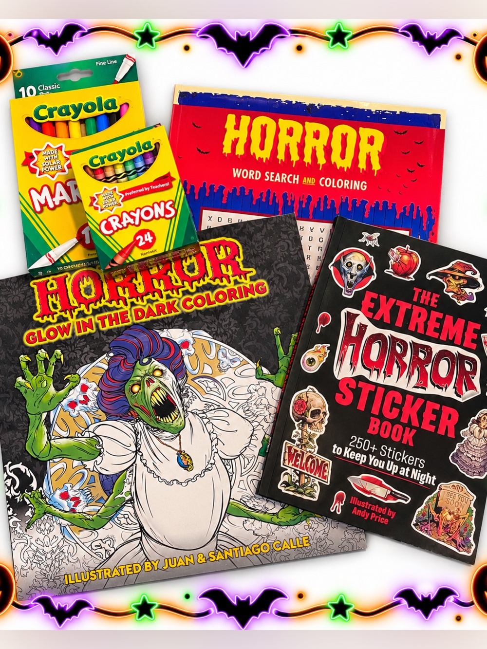 Horror Coloring & Sticker Bundle With Crayons & Markers